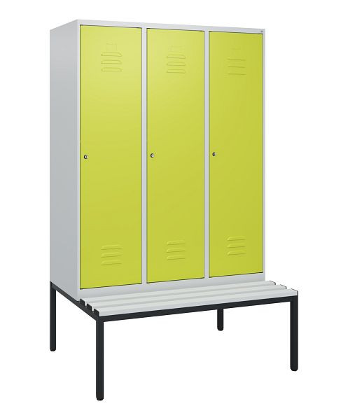 C+P Umkleidespind Classic PLUS, mit untergebauter Sitzbank, 3 Abteile, 1950x1200x815mm, 7035/0024, Zylinderschlösser, 0800505-32 S10055