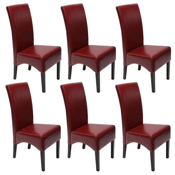 Mendler 6er-Set Esszimmerstuhl Küchenstuhl Stuhl Latina, LEDER, rot, dunkle Beine, 7956+7956+7956