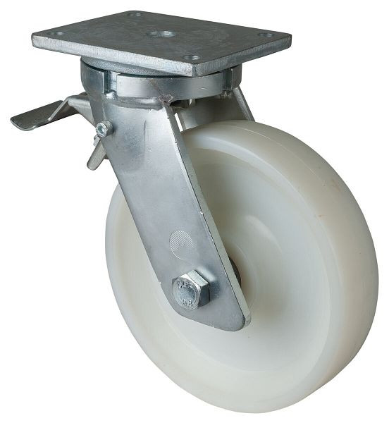 BS Rollen Schwerlastrolle mit Rad-/Feststeller, Breite 60 mm, Ø250 mm, bis 1400 kg, Lauffläche/Radkörper Kunststoff, Kugellager, RR120.B15.251