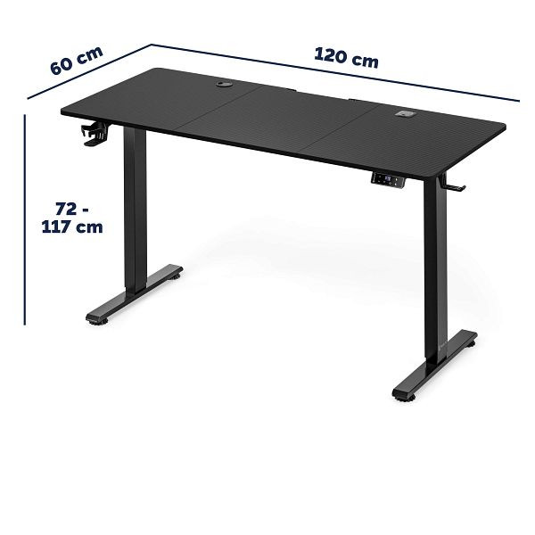 casaria Höhenverstellbarer Schreibtisch Schwarz 120x60x72-117cm, 110184