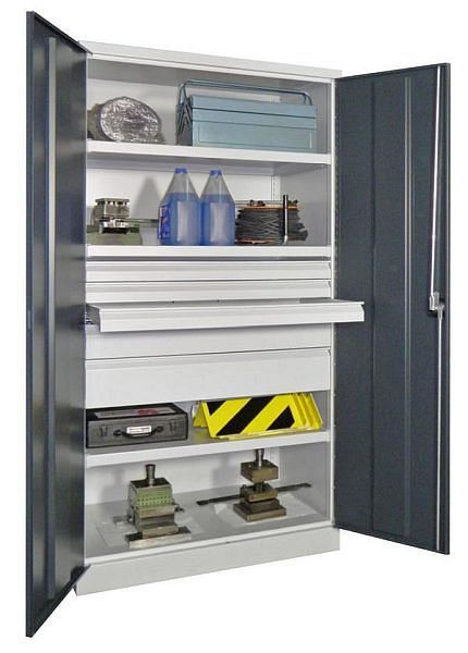 Pavoy Schwerlastschrank 1950/630/1040, Drehgriff, ohne Trennwand, 3 Böden, Schubladen: 3x75, 1x125, 1x175, 36362-104-006-510