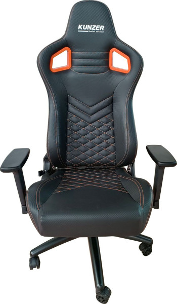 Kunzer Gaming-Stuhl mit 3-fach verstellbarer Armlehne, orange Applikationen, max. 150 kg Belastbarkeit, 7RBS03