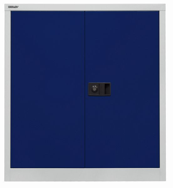 Bisley Flügeltürenschrank Universal, 1 verzinkter Fachboden, 2 OH, Korpus lichtgrau, Fronten oxfordblau, E402A01G505