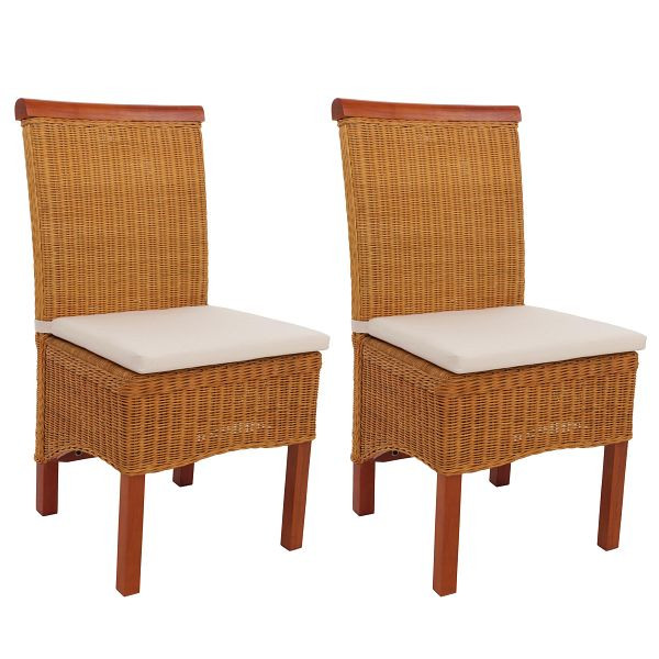 Mendler 2er-Set Esszimmerstuhl Korbstuhl Stuhl M42, Rattan, mit Sitzkissen, 12404