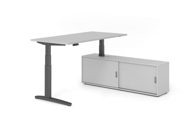 Hammerbacher Schreibtisch XBHM16, 160x80cm, Platte: Grau, 25mm dick, C-Fuß Gestell Graphit, Höhe: 65 - 129 cm, Grau / Grau, VXBHM16SB/5/G/5/5