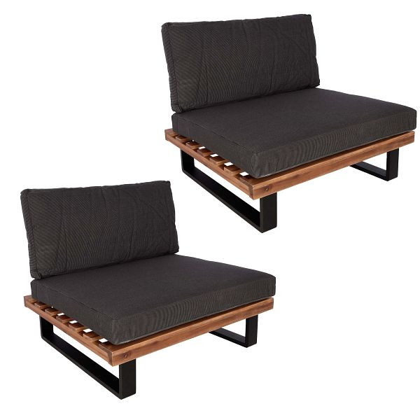 Mendler 2er-Set Lounge-Sessel HWC-H54, Garten-Sessel, Spun Poly Akazie Holz FSC Alu, braun, Polster dunkelgrau, 2x98526+2x101474