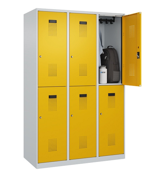 C+P Doppelstöckiger Spind Evolo PLUS, 6 Fächer, 1850x1200x500mm, 7035/1004, Zylinderschloss, 049300-32 S10027