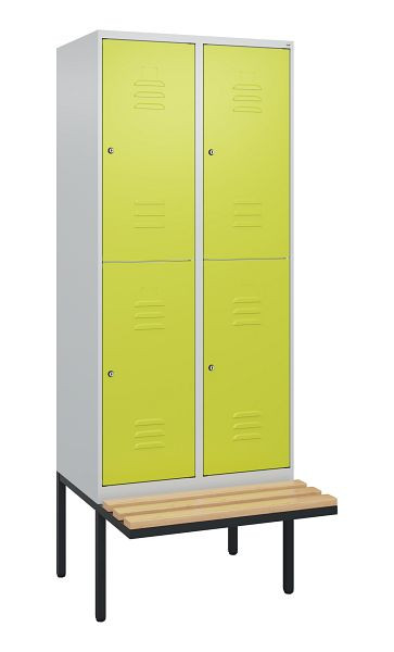 C+P Doppelstöckiger Spind Classic PLUS, 2 Abteile, 2120x800x815mm, 7035/0024, Zylinderschlösser, Buche-Sitzleisten, Sitzfläche, 0803407-22 S10100
