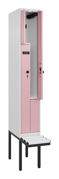 C+P Z-Spind Evolo PLUS, Bank, 2 Fächer, 2120x300x815mm, 9016/3015, Drehriegel, Material Sitzfläche Kunststoff, 0490437-102 S10072