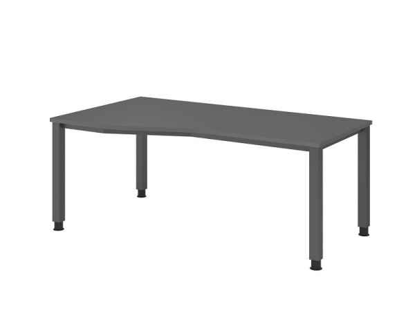 Hammerbacher Schreibtisch 4-Fuß eckig 180x100/80cm Graphit, Freiform, links oder rechts montierbar, Arbeitshöhe 68-83,5 cm, VQS18/G/G