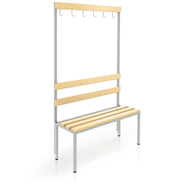 Rotstahl freistehende Sitzbank mit Kunststoffleisten, mit Rückenlehne und Hakenleiste, 100cm, mit Schuhrost, 1331-000001-1002527
