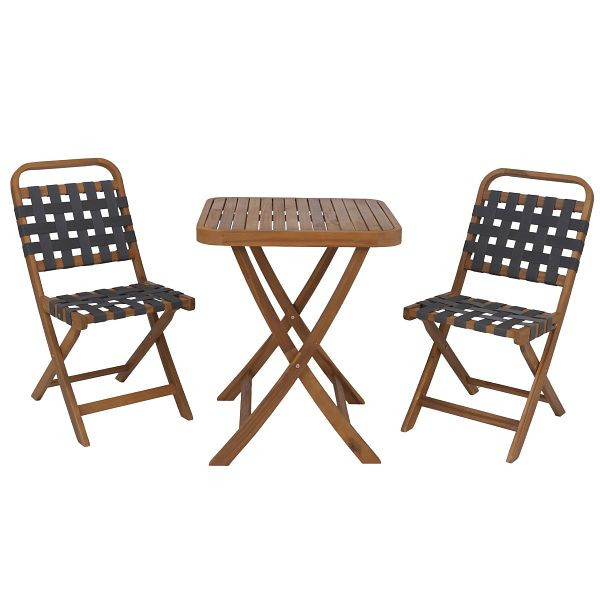 Mendler Garten-Set HWC-P70, Sitzgruppe Balkon-Set Garnitur 2x Stuhl Tisch, Seilgeflecht Akazie Holz klappbar, natur, grau, 119722+119723