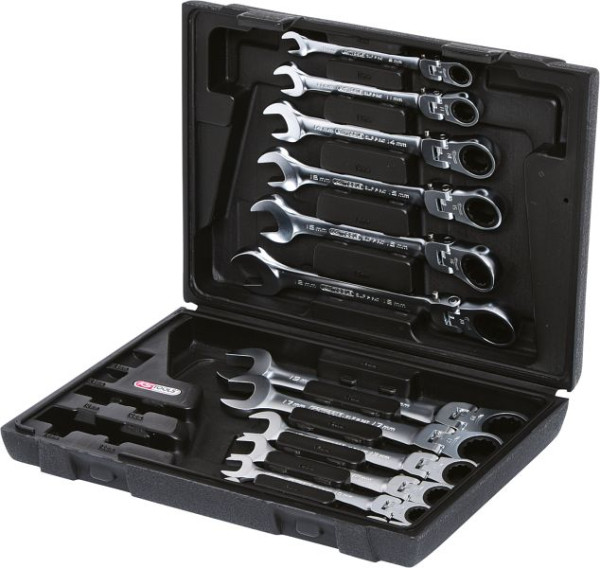 KS Tools GEARplus Gelenk-Ratschenringmaulschlüssel-Satz, 12-teiligfeststellbar, 503.4865