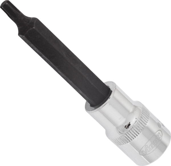 VIGOR TORX Schraubendreher-Einsatz, Vierkant hohl 12,5 mm (1/2 Zoll), Innen TORX Profil, T27, Länge: 100 mm, für Handbetätigung, VE: 5 Stück, V2163