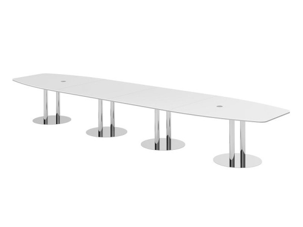 Hammerbacher Konferenztisch KT52S, 520 x 130 cm, Platte: Weiß, 25mm dick, mit vier verchromten Säulenfüßen, 7,6/70 cm, Arbeitshöhe 74 cm, VKT52S/W/C