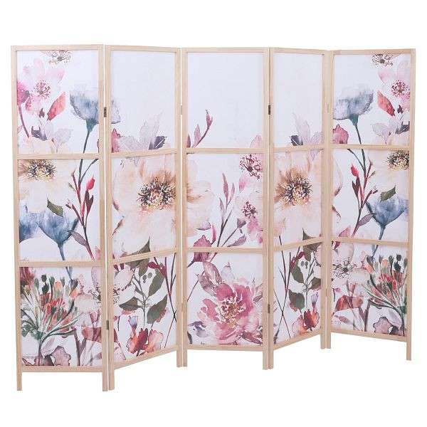 Mendler Paravent HWC-O70, Trennwand Sichtschutz Raumtrennung Naturmotive Holz MVG Polyethylen 170x227cm, Blumen, 130680