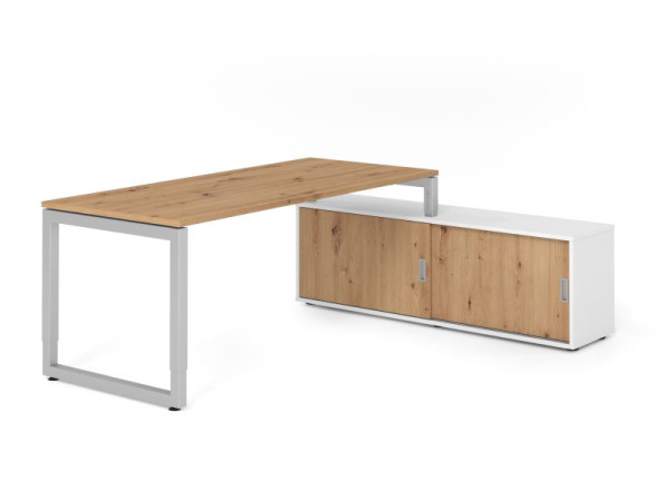 Hammerbacher Aufsatz-Schreibtisch RSE19, 180x80cm, Platte: Asteiche, 25mm dick, Rahmen Silber, höheneinstellbar, Ahorn, SB/R/S/W/R, VRSE19SB/R/S/W/R
