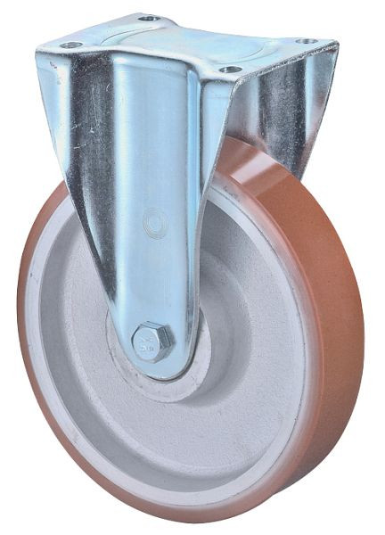 BS Rollen Schwerlastrolle, Bockrolle, Rad-Breite 70 mm, Rad-Ø 82 mm, Tragfähigkeit 650 kg, Guss-Polyurethan 95 Shore A, Guss, Kugellager, N110.C10.083