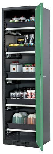 asecos Chemikalienschrank Systema-T CS-55R, Korpus anthrazit, Flügeltüren grün, 5 Tablarauszüge, 208961