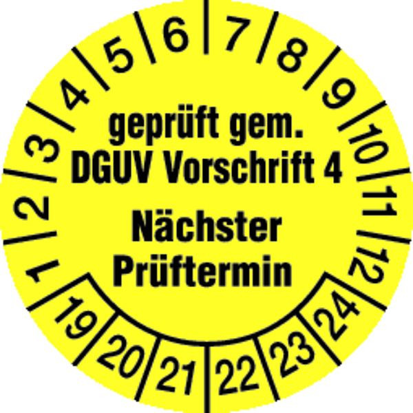 Schilder Klar Prüfplakette geprüft gemäß DGUV Vorschrift 4 nächster Prüftermin ab 23 gelb/schwarz, 30 mm Folie selbstklebend, VE: 40 Stück, 8/65.23