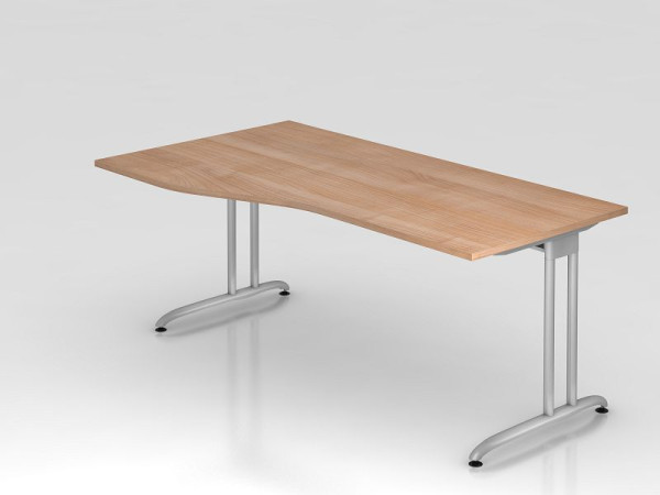 Hammerbacher Schreibtisch C-Fuß 180x100/80cm Nussbaum, horizontale Kabelwanne, Arbeitshöhe 72 cm, VBS18/N/S
