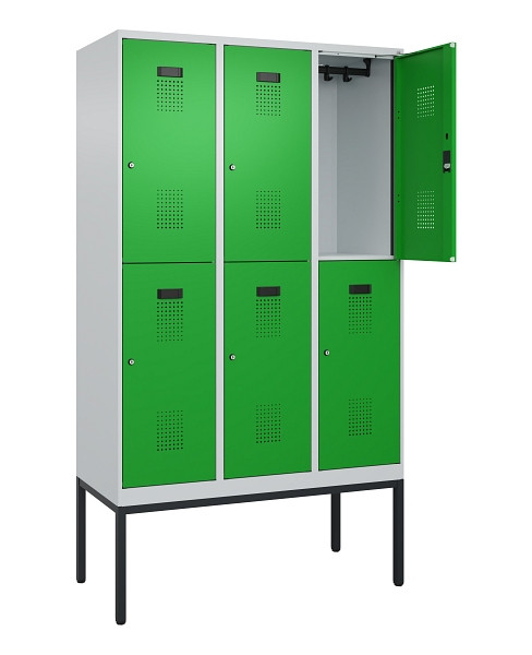 C+P Doppelstock-Spind Evolo PLUS, Gestell, 6 Fächer, 2120x1200x500mm, 7035/6037, Zylinderschloss, 0493307-32 S10038