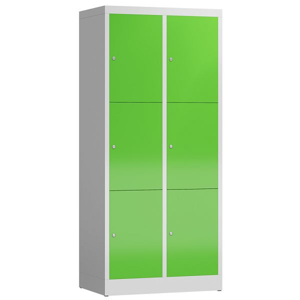Lüllmann ClassiX Schließfachschrank, 2 Abteile à 3 Fächer, 1800 x 800 x 500 mm, lichtgrau/gelbgrün, X-523325