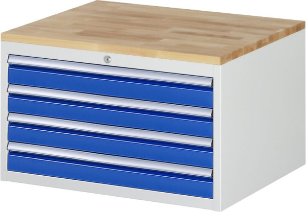 RAU Schubladenschrank Serie 7000, B770 x T650 x H465mm, 4 x Schublade-Größe-XL 4xH90 mm, Buche-Massiv-Arbeitsplatte, Stärke 25 mm, 03-XL2.13A-B.11