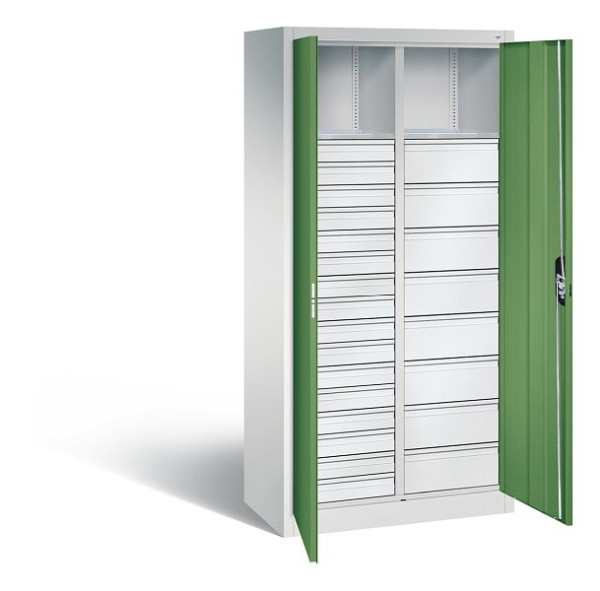 C+P Werkzeugschrank Acurado, H1950xB930xT500mm, Farbe: Lichtgrau / Resedagrün, Muldengriff, 8921-303 S10040