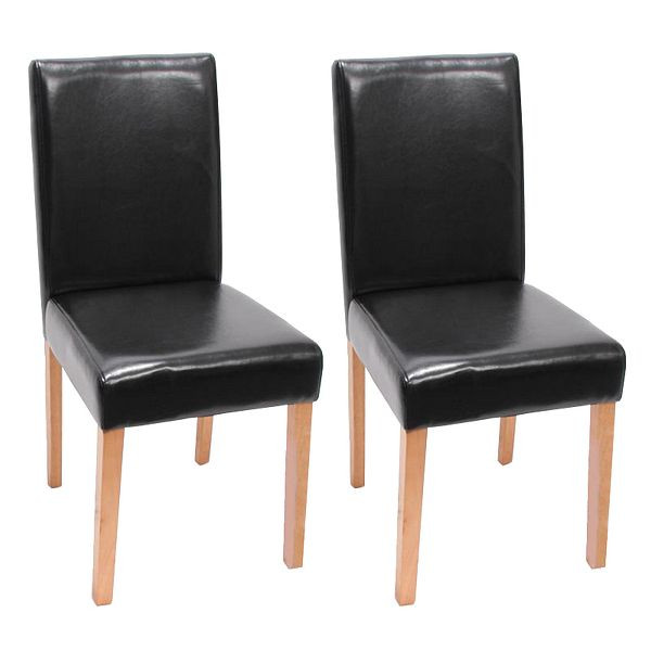 Mendler 2er-Set Esszimmerstuhl Stuhl Lehnstuhl Littau, Leder, schwarz, helle Beine, 7973