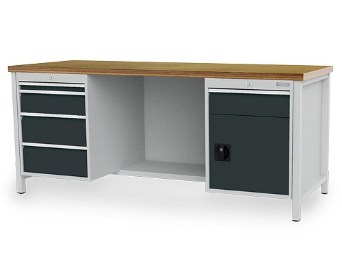 Bedrunka+Hirth Kastenwerkbank Breite 2000 mm, R 18-24, 5x Schublade, 1 x Flügeltüre, Maße in mm (B x T x H): 2000 x 750 x 859, 03.19.42VZ