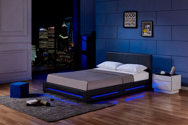HOME DELUXE LED Bett ASTEROID, 160 x 200 cm Schwarz, 25574