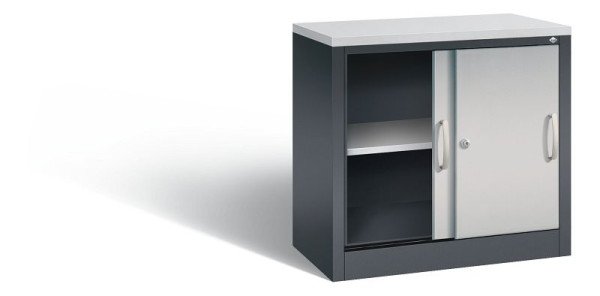 C+P Sideboard mit Schiebetüren Acurado, H720xB800xT400mm, Farbe: Schwarzgrau / Weißaluminium, Bügelgriff, 2 OH, 5722-00 S10432