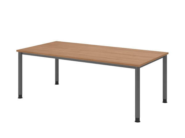 Hammerbacher Schreibtisch HS2E, 200 x 100 cm, Platte: Nussbaum, 25 mm dick, 4-Fuß-Gestell in Graphit, Arbeitshöhe 68,5-81cm, VHS2E/N/G