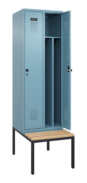 C+P Spind Evolo PLUS, 2 Abteile, 2120x600x815mm, 0010/0010, Drehriegel, Sitzfläche Buche-Hartholz, Sitzbank, 0490507-20F S10021