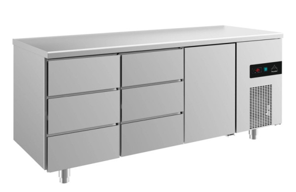 A&S Polarny Kühltisch -2 bis +8°C mit 1x Tür rechts und 2x drei Schubladen, 1865 x 700 x 850 mm, KT3DDT