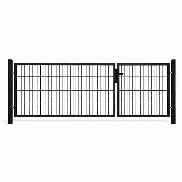 GEWA Gartentor Classic Unsymmetrisch 3m Breit 1,2m Hoch Doppelstabmattenzaun Anthrazit inkl. Zubehör 80x80mm Pfosten, DTUC-656-1230-3000-TP80-7016