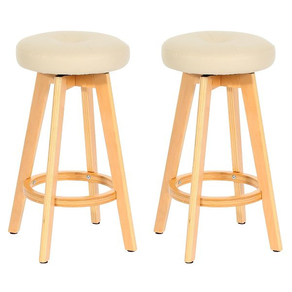 Mendler 2er-Set Barhocker Navan, Barstuhl Tresenhocker, Holz Kunstleder drehbar, creme, helle Beine, 2x74182