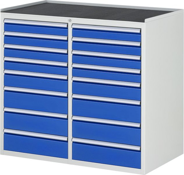 RAU Schubladenschrank Serie 7000 B1145xT650xH1035mm, Schubladen links 4xH90, H120, 3xH150mm, rechts 4xH90, H120, 3xH150mm, Metallauflage, 03-LL7.8.8A-MT.11