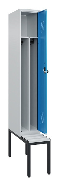 C+P Spind Evolo PLUS, 1 Abteile, 2120x300x815mm, 7035/5012, Haken 4, Drehriegel, Sitzfläche Kunststoff, Sitzbank, 0490507-10F S10062
