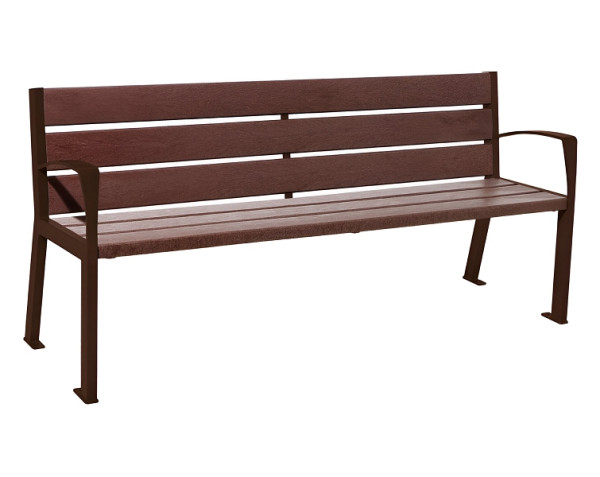Procity Sitzbank Silaos® 6 Leisten, Mit Armlehne, Stahl & Recycling-Kunststoff, Braun/RAL 8017, 209614.8017