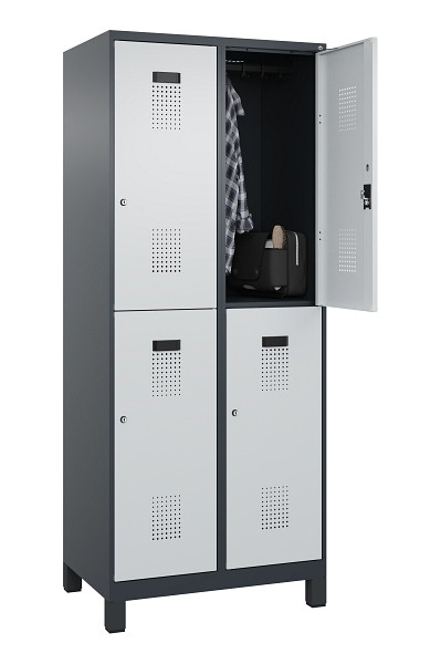 C+P Doppelstöckiger Spind Evolo PLUS, mit Füßen, 4 Fächer, 1950x800x500mm, 7016, Frontfarbe RAL 7035 Lichtgrau, Zylinderschloss, 049310-22 S10044