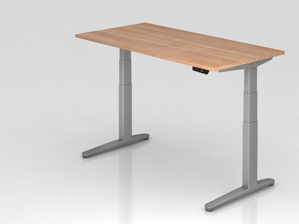 Hammerbacher Sitz-Steh-Schreibtisch elektrisch 160x80cm Nussbaum/silber, Rechteckform, VXBHM16/N/SS