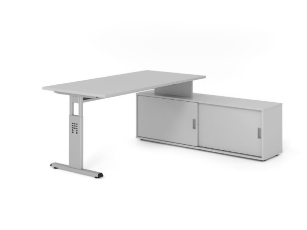 Hammerbacher Aufsatz-Schreibtisch OSE16, 160x80cm, Platte: Grau, 25mm dick, T-Fuß Gestell Silber, Grau / Grau, VOSE16SB/5/S/5/5