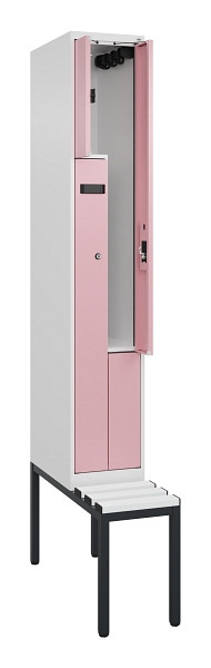 C+P Z-Spind Evolo PLUS, Bank, 2 Fächer, 2120x300x815mm, 9016/3015, Zylinderschloss, Sitzfläche Kunststoff, Sitzbank, 0490537-102 S10099