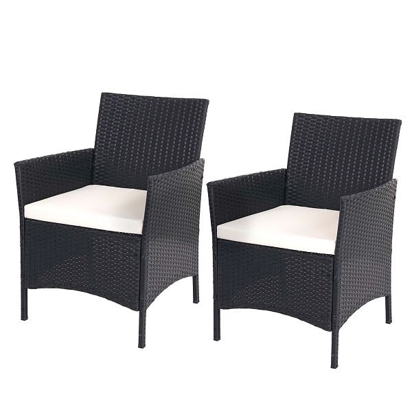 Mendler 2er-Set Poly-Rattan Gartensessel Halden, Korbsessel, anthrazit, Kissen creme, 52031