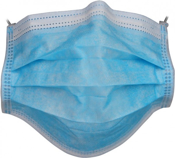 ASATEX Gesichtsmaske, Polypropylen, Gummibänder, 3-lagig, BFE 95%, latexfrei, Verstellbarer Nasenbügel, Farbe: blau, VE: 1000 Stück, MNS3EB