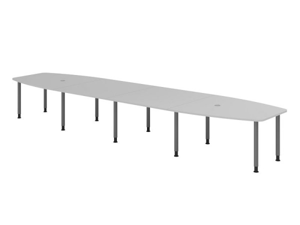 Hammerbacher Konferenztisch KT52C, 520 x 130 cm, Platte: Grau, 25mm dick, Zehn-Fuß-Gestell graphit, Rundrohr 6 cm, Arbeitshöhe 72-74 cm, VKT52C/5/G