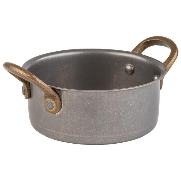 APS Serviertopf "SNACKHOLDER", Edelstahl, Ø 11,5 cm, Höhe 5 cm, 0,35 Liter, Antik-Edelstahl-Look, 40785
