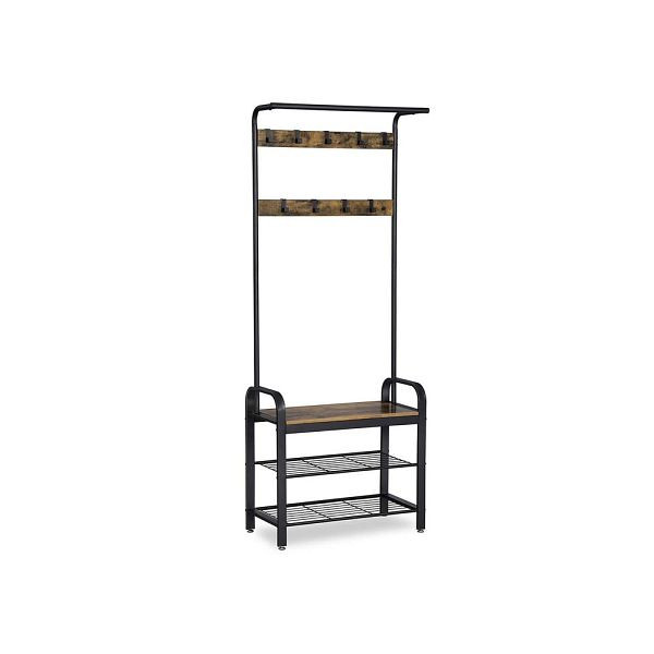 VASAGLE Industriestil Garderobe & Sitzbank, Vintagebraun-Schwarz, HSR40B